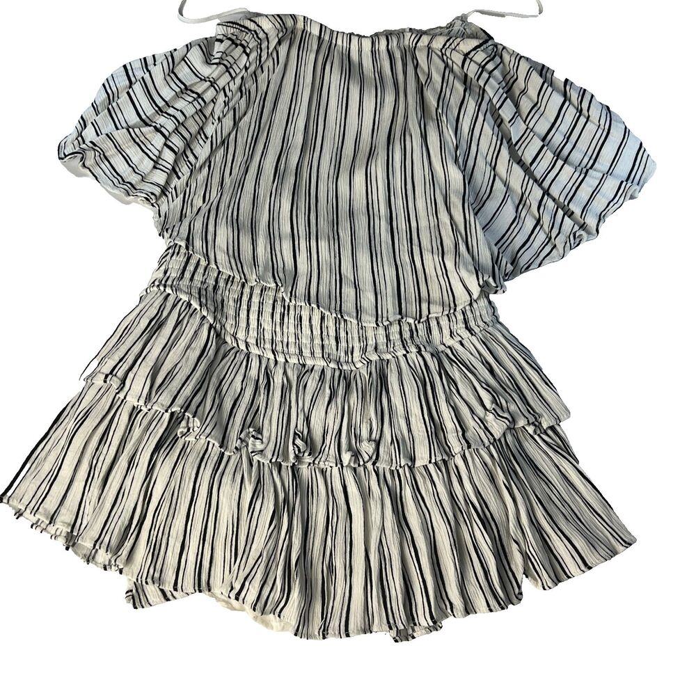Mustard Seed Striped Romper, S Smocked Off Shoulder , Tiered Ruffle. Boho